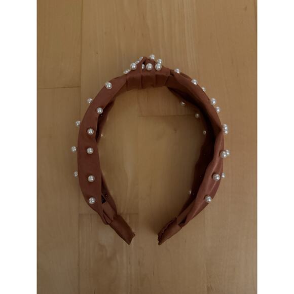 Embellished Satin Pearl Beaded Knot Headband Burnt Red - Picture 1 of 3